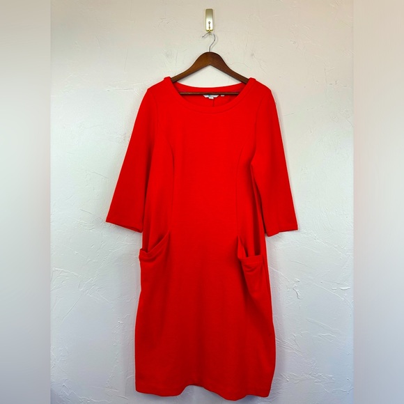 BODEN Ribbed Knit Red Orange Shift Dress Knee‎ Length 3/4 Long Sleeve Office 16L - Picture 1 of 11